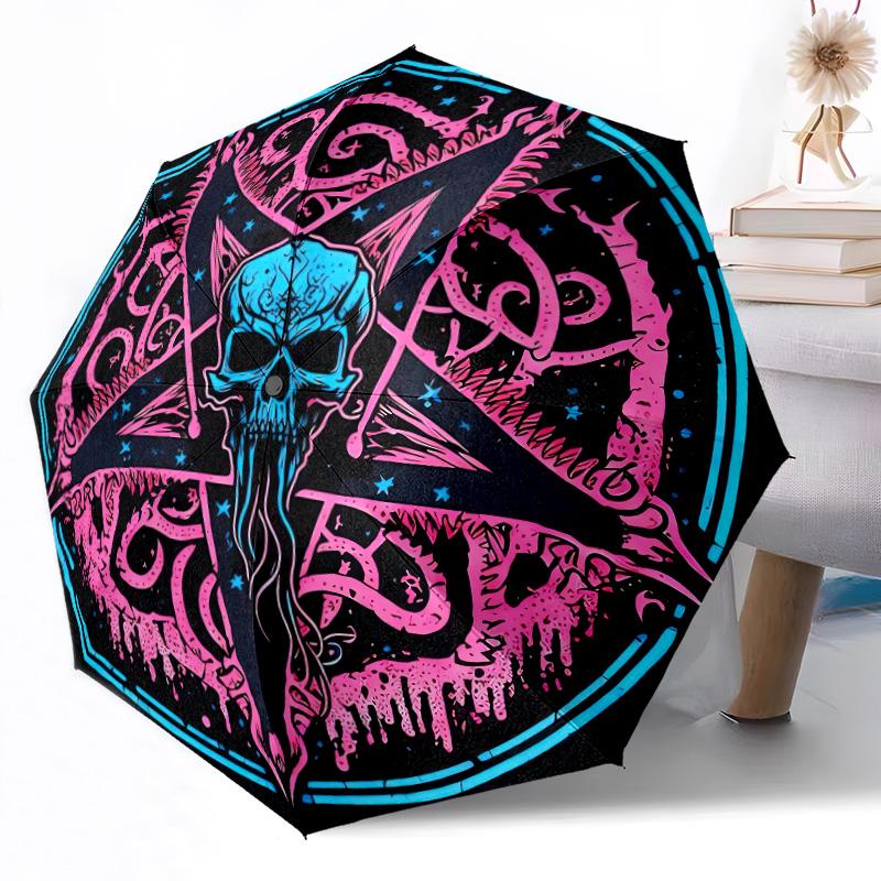 Pentagram and Moon Phases Mandala Outdoor Automatic Umbrella Retractable Design with 8-Rib Durability Lightweight Perfect Gift for Friends Family