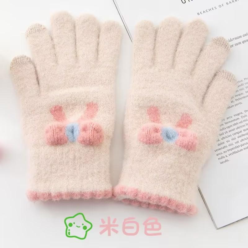 Plush Gloves for Cycling Warm and Plush Touch Screen Butterfly Knot Knitted Gloves for Women In Winter