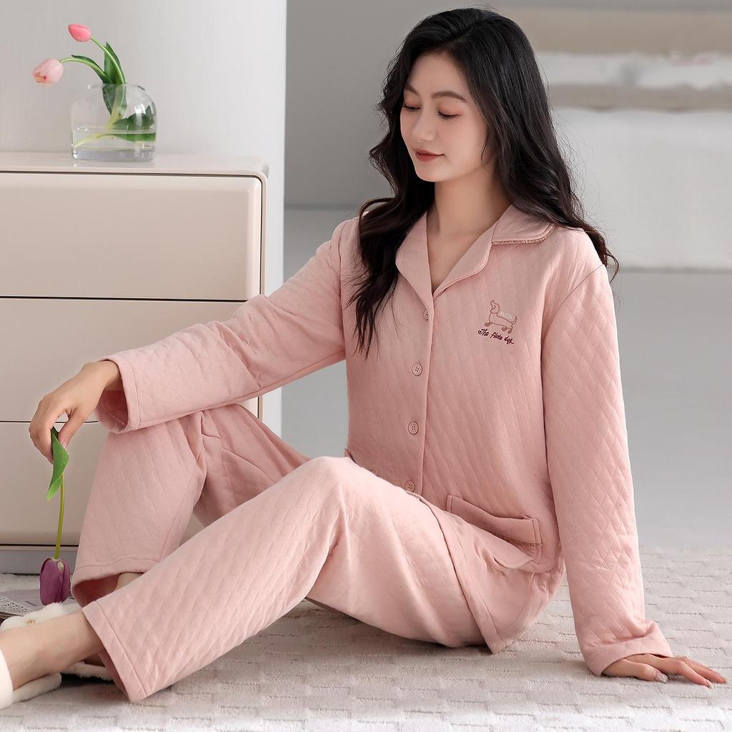 Women's Pure Cotton Thickened Cardigan Pajamas for Autumn/Winter 2025 - Warm Layered Design for Indoor/Outdoor Wear