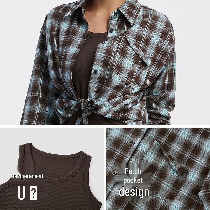 Semir Women's Plaid Shirt & U-Neck Vest Dress 2-Piece Set