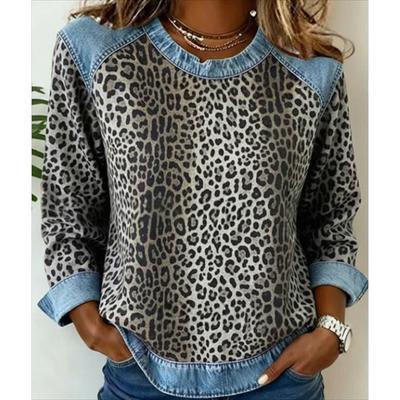 Dámská kostkovaná patchworková mikina s kapucí z imitace denimu, kulatý výstřih, volná, ležérní mikina, módní, pohodlný streetwear top