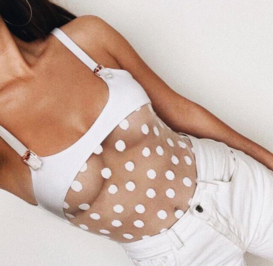 Cross-Border Polka Dot Mesh One-Piece Swimsuit with Back Strap - Bikini19C238