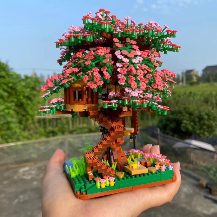 2138 חלקים בית סאקורה אבני בניין בית עץ פריחת הדובדבן מודל הרכבה בונסאי צעצועים קישוט לבית