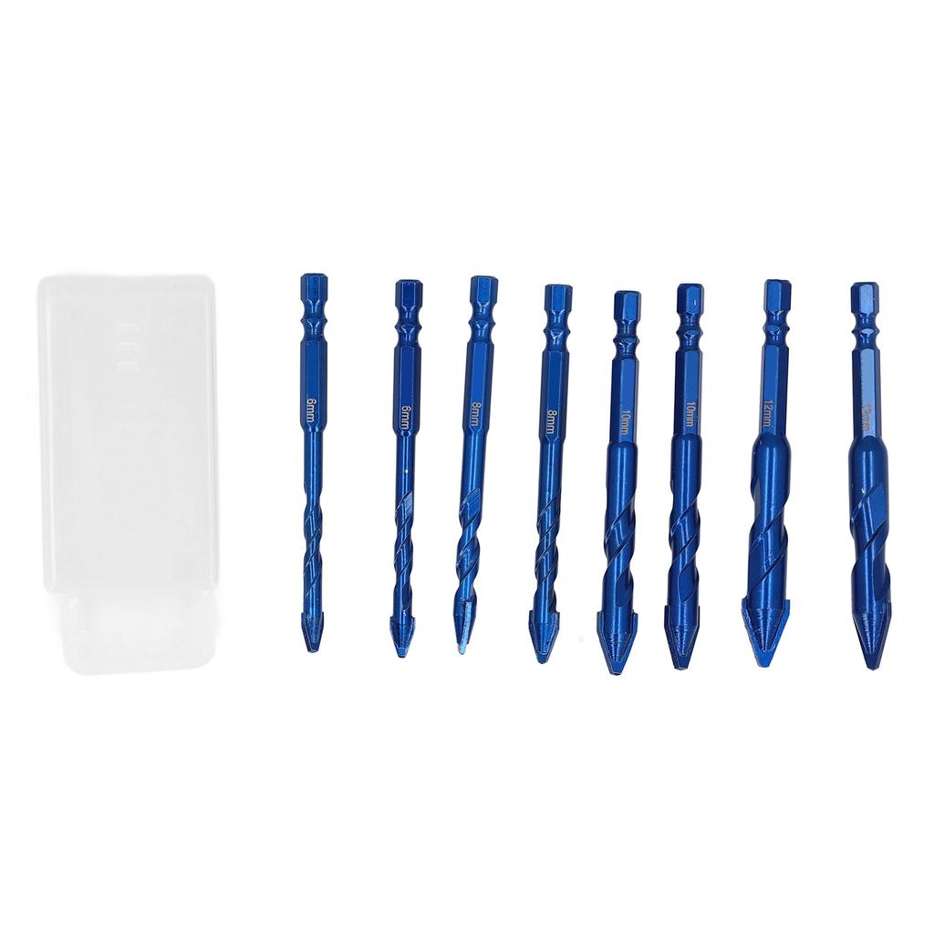 8 Pieces Skewed Head Eccentric Bits 14 Inch Hex Shank Twist Drill Set for Stone Glass Marble Tile