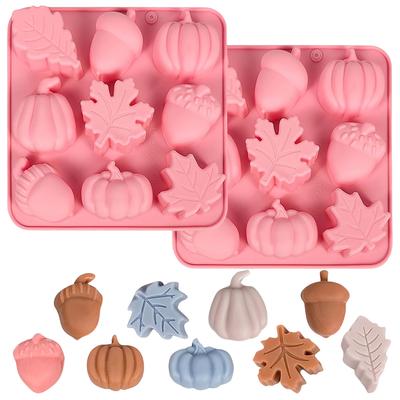 2er Pack Herbst Silikonformen Kürbis Blatt Eicheln Form Herbst Backformen Kürbis Schokoladenform DIY Zucker Schokolade Kerzenformen