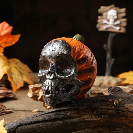Yousheng Skeleton Pumpkin Ornaments, Resin Durable Halloween Decorations, Retro Dark Style Table Decor, for Party Window