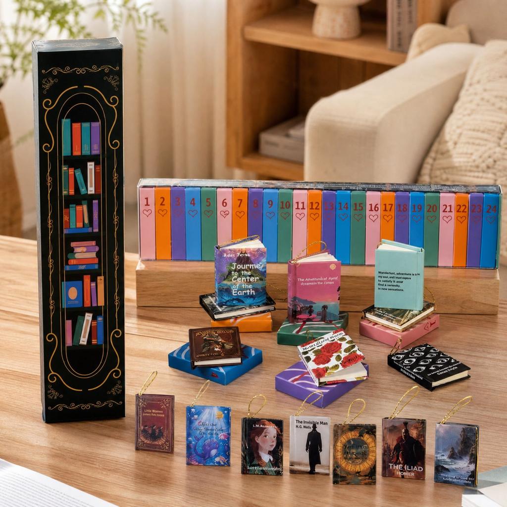 Yılbaşı Takvimi Kitap Seti, Ciltli Cep Boyutu Dünya Edebiyatı Kitapları, Çalışma Masası Yılbaşı Ağacı Dekoru, Kitap Severler İçin İdeal Hediye