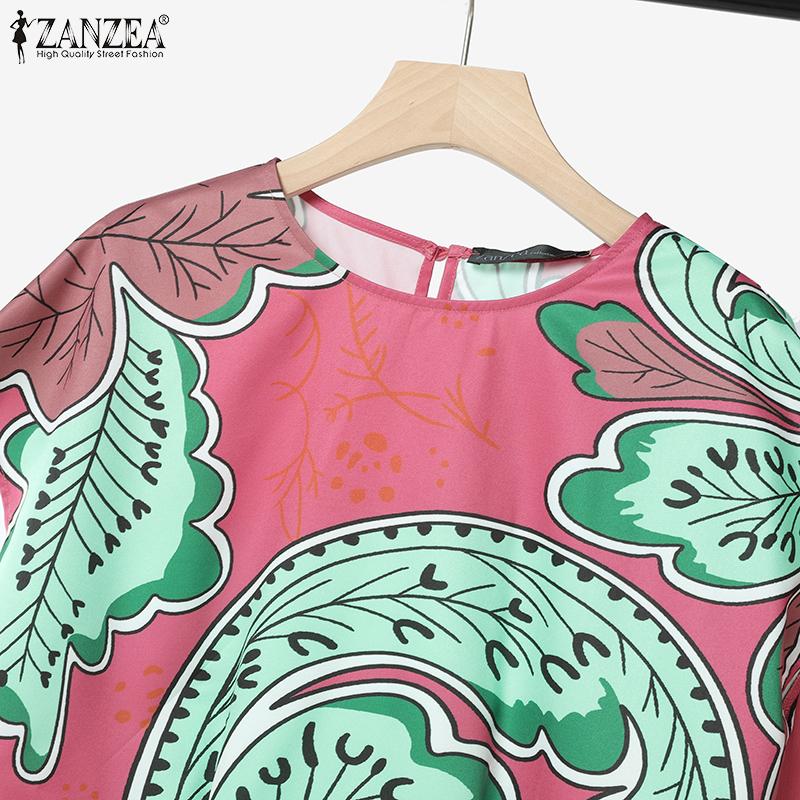 ZANZEA Damen Kurzarm Print T-Shirt und Hose Sommer Zweiteiler Anzugsets