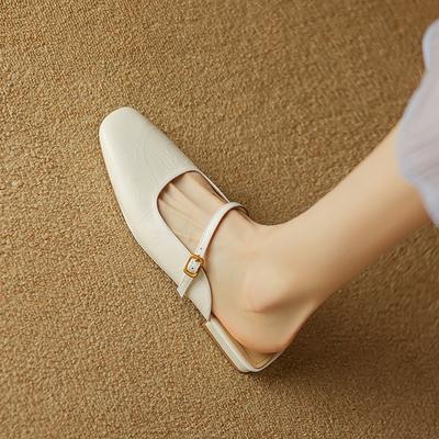 Fashion 2025 Summer Women Mules Genuine Leather Women Shoes Square Toe Chunky Heel Shoes Cover Toe Slingback Sandals Shallow Slippers