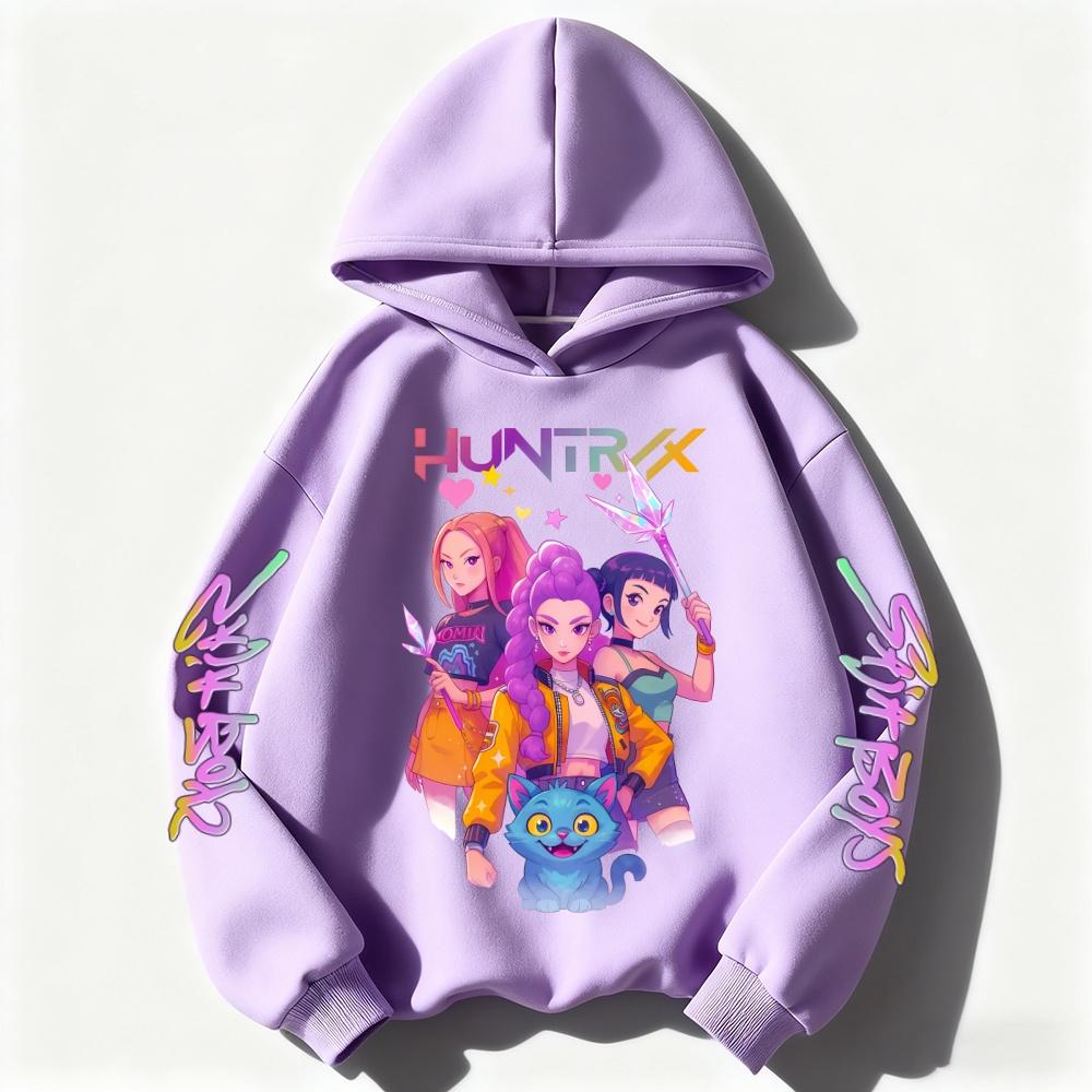 

Мила толстовка з капюшоном для дівчаток Тепла Румі KPop Мисливець на демонів Мультяшна дитяча Хвиля Мода Повсякденні топи Повсякденний Чорний Рожевий Одяг 130