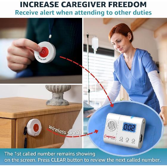 Caregiver Pager for Elderly Adults Nurse 6 Call Buttons for Elderly at Home Seniors Patients Nurse Call Light Monitoring System Alert Button Bed