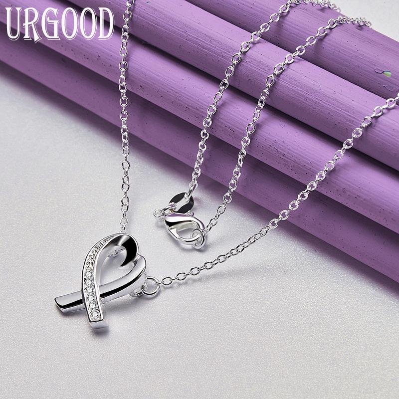 URGOOD 925 srebro serce 18 Cal naszyjnik dla kobiet moda biżuteria ślubna