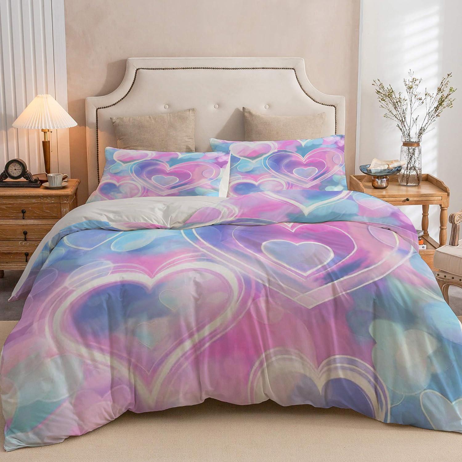 

Комплект постельного белья с 3D-печатью с узором в форме сердца, Домашний текстиль в мечтательном стиле, Мягкий и удобный роскошный пододеяльник 135x200cm 2pcs