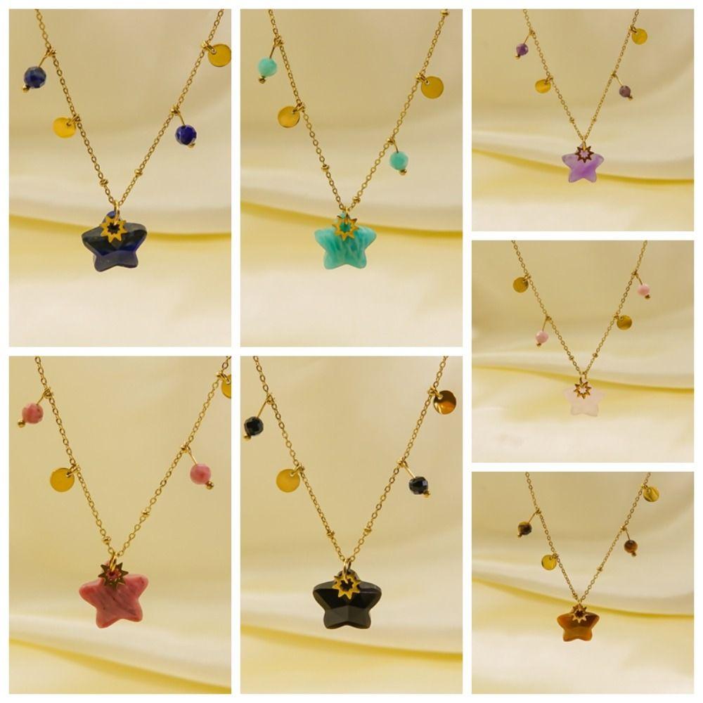 Natural Star Pendant Neck Chain Vintage Women Neck Choker Sweater Chain Star Stone Necklace  Gifts
