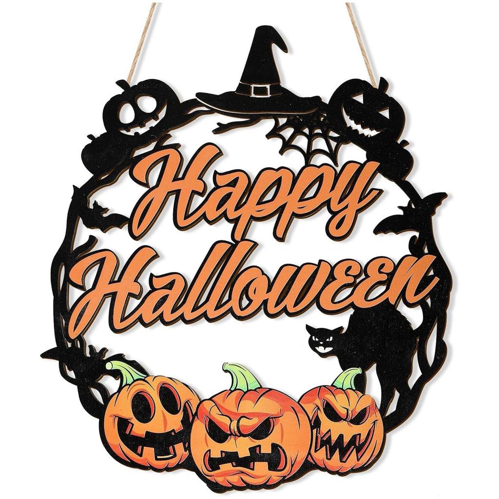 Halloween Dekorationen Hängendes Willkommensschild Holz-Kranz Haustür-Hänger Innen Außen Hof Wand Dekorationen Geschenk