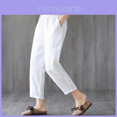 Cotton Linen Casual Female Pants Korean Style Loose Tapered Long Pants For Women