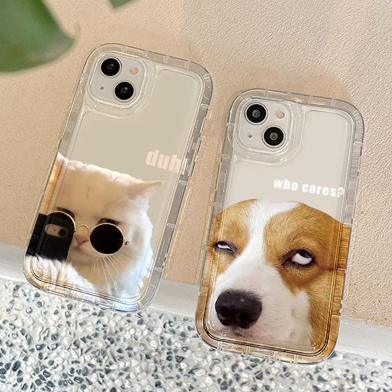 Cat and Dog Phone Case For Couples Besties iPhone 16 E 15 14 13 12 11 Pro Max Plus Mini X XS XR SE 2020 2022 Transparent