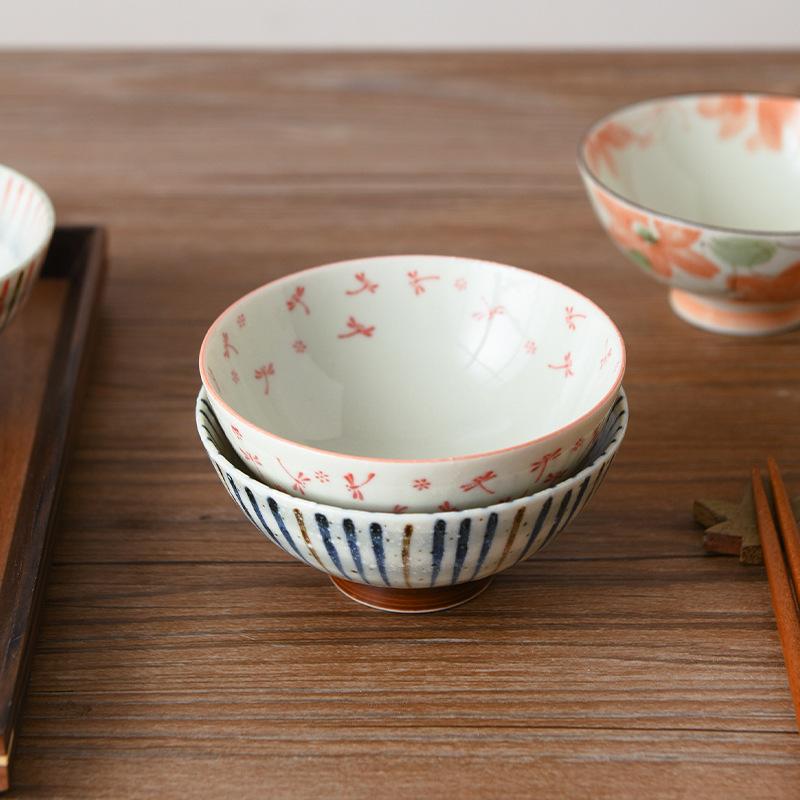Japanese Ceramic Rice Bowl Set High Foot Soup Bowl Single Round Dishware for Home Use