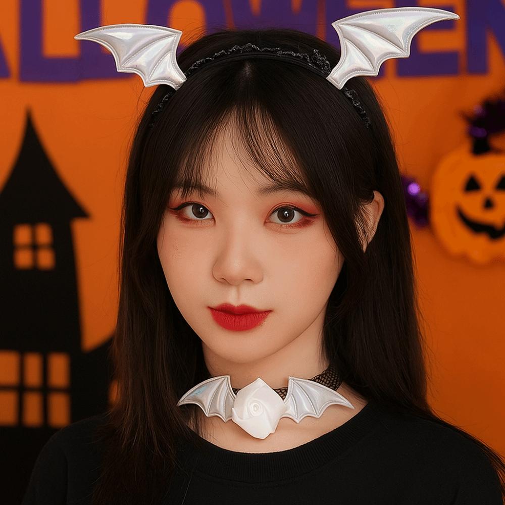Mesh Headband Necklace Set Flower Halloween Hair Hoop Fashion Bat Wings Hairband  Girls