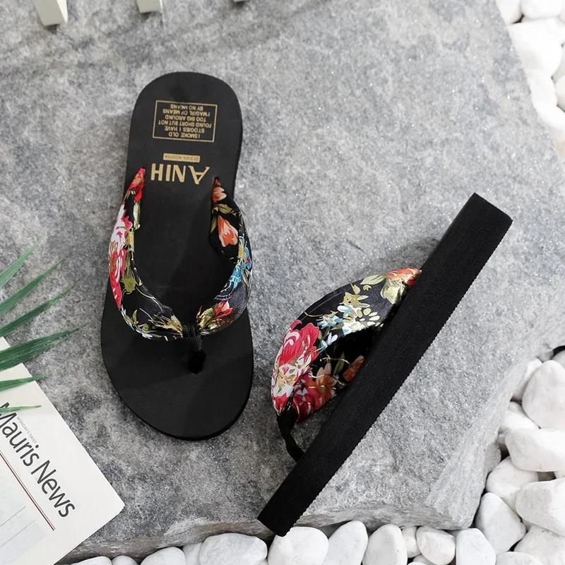 Women Summer EVA Slipper Bohemian Satin Ribbon Female Flip Flop 2024 Beach Simple Leisure Ladies Shoes Sandal