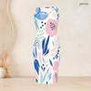 Women Plus Size Two Piece Set Round Neck Sleeveless Bodycon Dress Three Quarter Sleeve Open Cardigan Printed