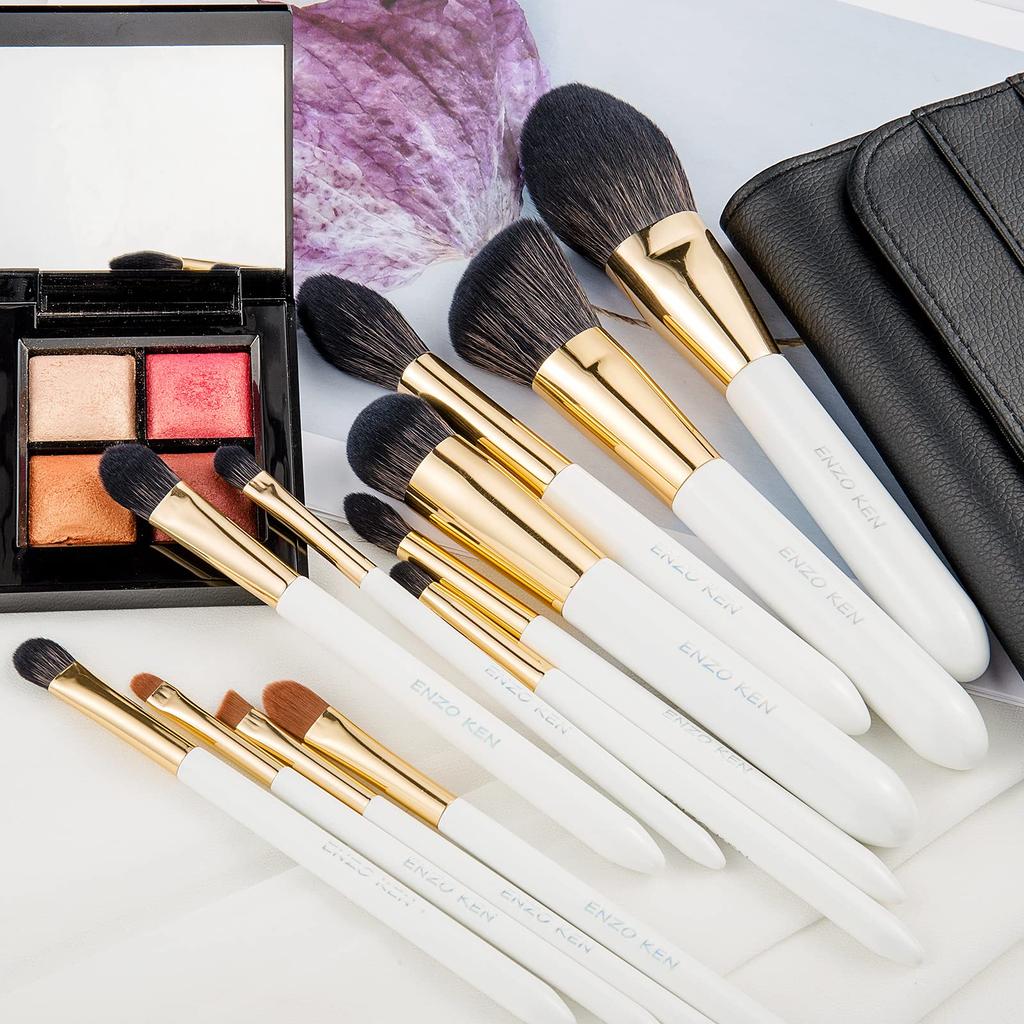 ENZO KEN Natural Black Goat Hair Makeup Brush Set with Foldable Cosmetic Professional Makeup Set of Eyeshadow Brush Super Soft Genuine Hair Makeup