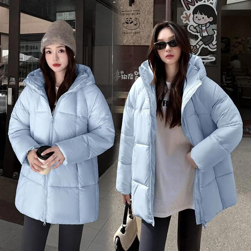 Women's Winter Puffer Jacket: Hooded Design with Puff Sleeves, Casual Loose Oversized Fit, Warm Fashion Bread-Style Outerwear