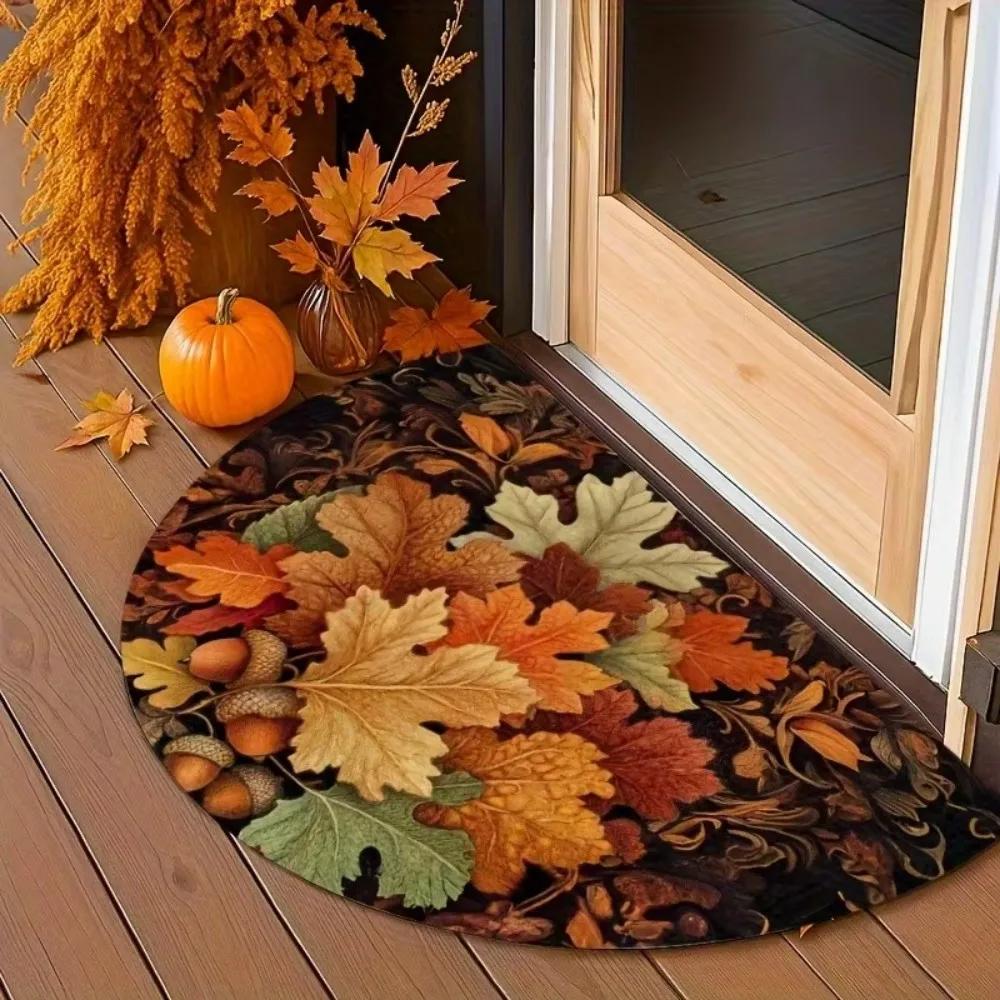 Herfst Esdoornblad Halfronde Deurmat Antislip Absorberend Herfst Vloermat voor Voordeur, Entree, Thanksgiving Huisdecoratie 40X60CM(1.3X2FT