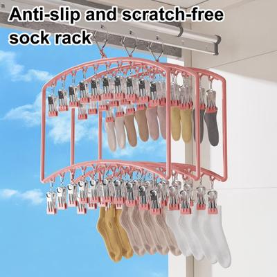 Metal Sock Drying Rack Windproof Design 20 Clips Clothes Hanger Dryer Indoor Outdoor Clothes Drying Rack