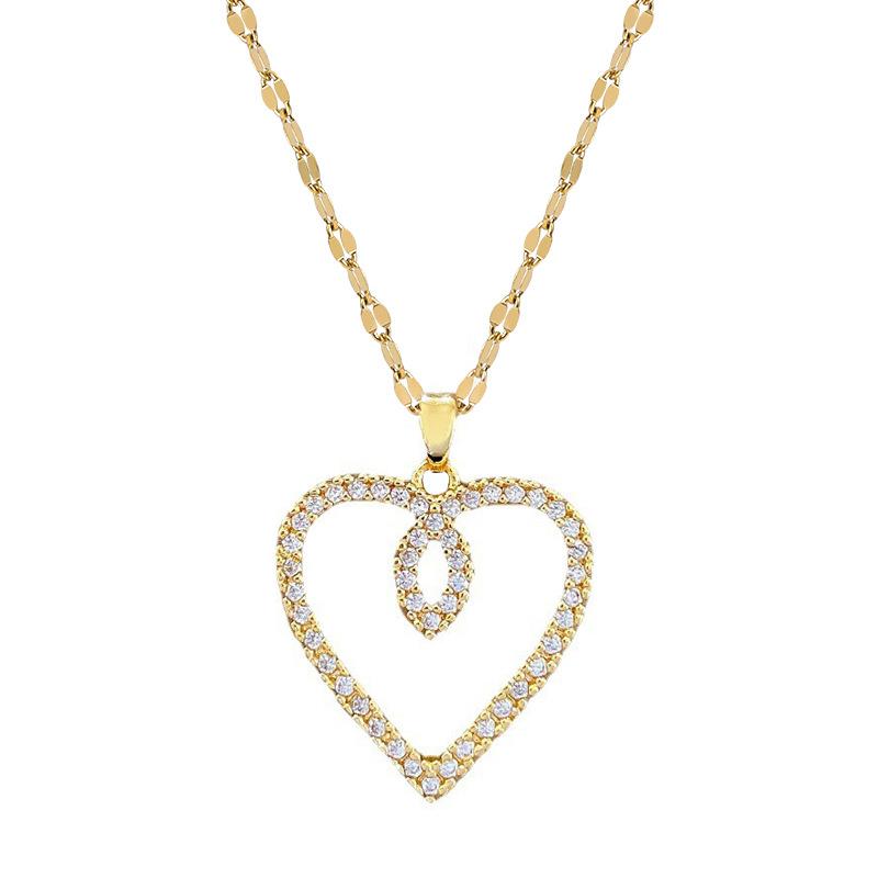 Stainless Steel Chain Exaggerated Hollow Zircon Love Heart Pendant Necklace for Women Teen Girls Fashion Choker Jewelry Gifts