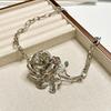 Luxury Metal Rose Necklace Coarse Neck Chain Exaggerated Flower Necklace  Women