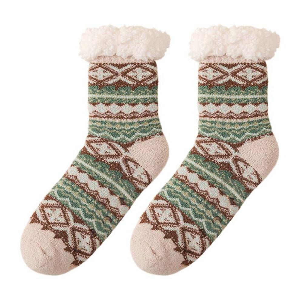 Anti Slip Floor Socks Plush Sleeping Socks Retro Thick Thermal Socks  Men Women хаки