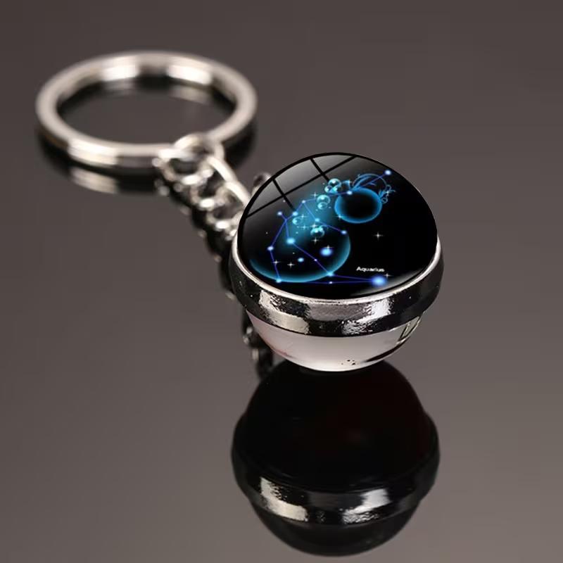 12 Constellations Luminous Car Keychain Glass Ball Zodiac Key Ring Starry Sky Pendant