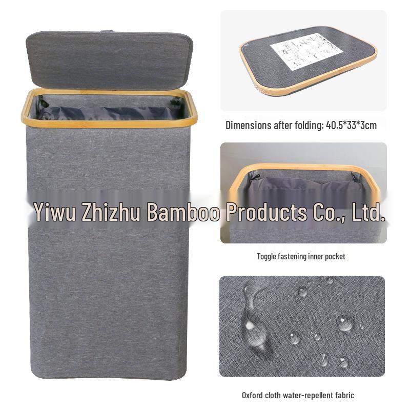 Foldable Bamboo Laundry Hamper with Lid and Inner Bag for Bedroom and Bathroom