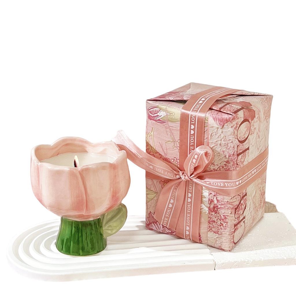 Tulip Scented Candle Gift Cute Creative Ceramic Cup Girl Gift Girl Best Friend Birthday Practical Fragrance