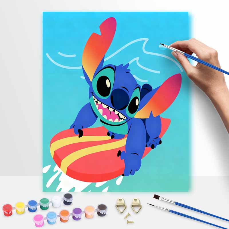 Disney Stitch surfing oil painting art painting kit, handmade diy art painting home wall decoration, creative canvas wall art set