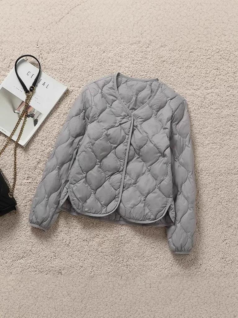 2024 Women's Fashion Loose-Fit Diamond Quilted Down Jacket - Lightweight, Warm, Round Neck, Short Coat