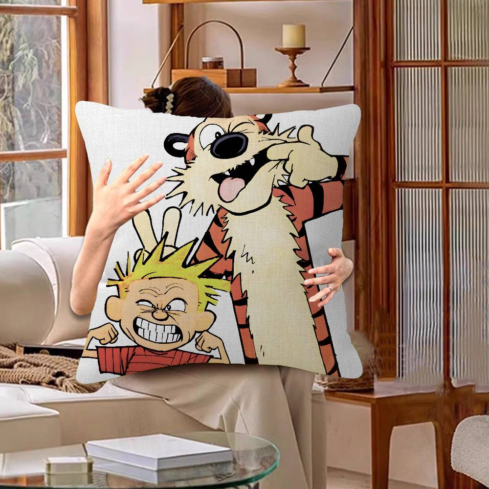 Book CCalvin and HHobbes Pillow Covers Cartoon Sofa Decorative Home Doublesided Printing Short Plush Cute Cushion Cover