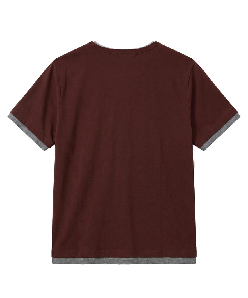 IDWS Layered Henley Neck T-Shirt Burgundy