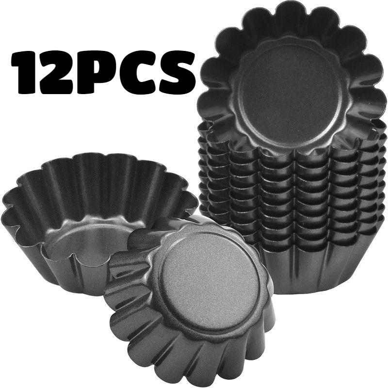 12 KS Formička na vaječné tartaletky z uhlíkové oceli Zesílená Květinová Forma na dorty Sušenky Nepřilnavá Forma na koláče Pizzu Košíček Rýhovaný Muffinek