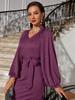 2025 Elegant V-neck Slimming Dress with Lantern Sleeves - Women's Cross-border Fashion