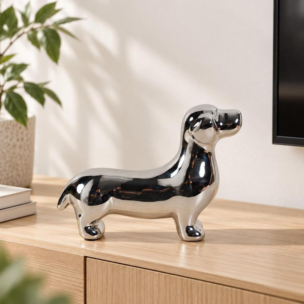 Dog Figurine with Glossy Electroplated Finish Polished Surface Ceramic