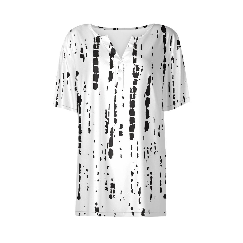 Dámské tričko Tričko Potisk knoflíku Krátký rukáv Denní víkend Móda Basic Top s výstřihem do V