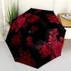 1pc Red Floral Pattern On Black Background Umbrella with Plastic Handle,Suitable for All Seasons Umbrellaptys26029