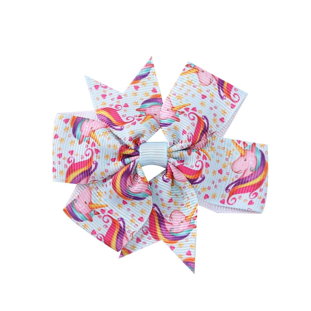 A313 Einhorn Grosgrainband Sechs-Schleifen Haarklammer für Kinder – Weihnachtsedition