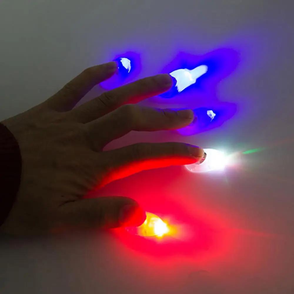 2Pcs Magic Light Up Finger Fingers LED Tricks Thumb Props Halloween Christmas Festival Party Novelty Funny Toys For Child Adult