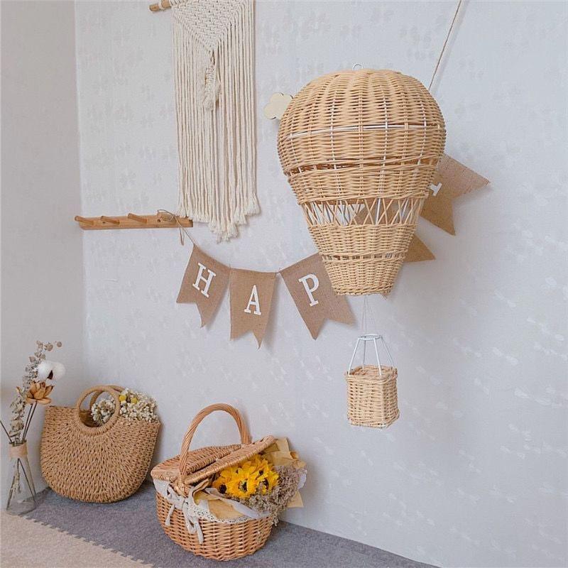 Handmade Rattan Woven Hot Air Balloon Kids Room Decoration Photography Props Nordic Wall Hanging Ornaments Rattan Woven Pendant