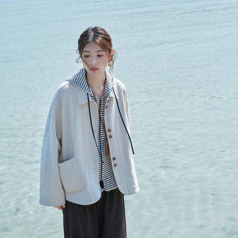 Long Sleeve Woman Vintage Outerwear Button Cardigan Coat Cropped Jacket Women  Spring Autumn