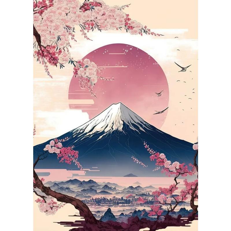Mount Fuji Květy Sakury Nástěnné Umění Obrázek Japonská Krajina Plakát Plátno Malba Tisk Domácí Pokoj Dekor Estetická Nástěnná Malba