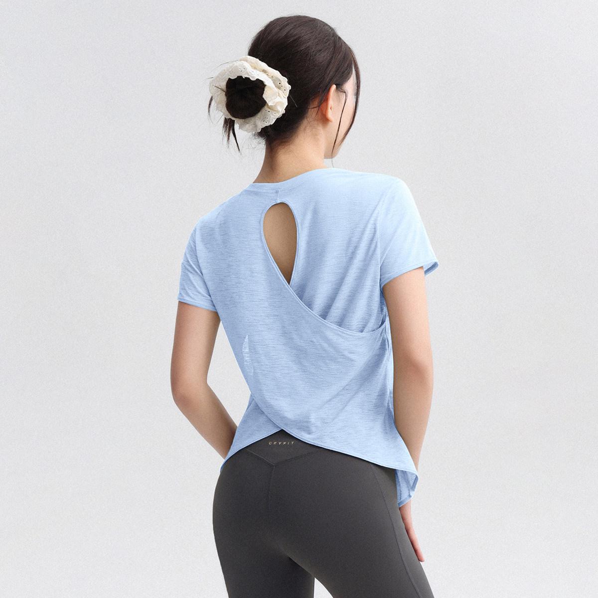 

Women s Backless Yoga T-shirt & Loose Cover-up Sport Set, Short Sleeve, Slimming, Perfect for Pilates & Fitness L
